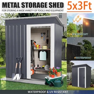 5 x 3ft Garden Shed Galvanised Metal Shed Outdoor Storage Tool Small House Gray - Picture 1 of 13