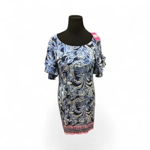 Lilly Pulitzer Diana Dress Size M Ruffled Sleeves Colorful Coastal High Tide - Picture 1 of 2