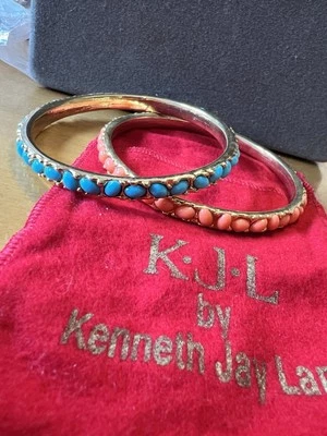 Set 2 Kennett Jay Lane Bracelets Cabochan Turquoise & Coral Bangles #129 - Image 1 of 4