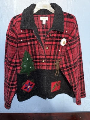 Chaqueta a Cuadros Talbots Sherpa Polar Patchwork Alce Árbol de Navidad S Pequeña Foto 1 de 4