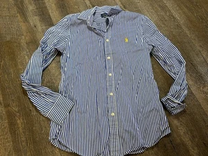 Polo Ralph Lauren Damen blau maßgeschneidert Knopf Nadelstreifen gelb Pony Größe 10 - Bild 1 von 5