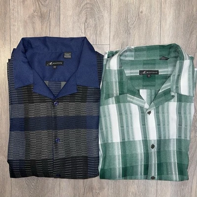 Montique Men's 2 Shirts Button Up Collared Striped Plaid Green Blue 3X  - Image 1 of 4