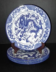 4er Set Bombay Asiatischer Garten Drachen Motiv Blau & Weiß Porzellan 7 3/4" Teller - Bild 1 von 3