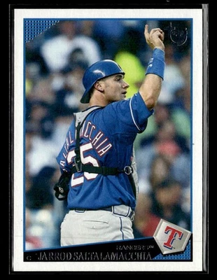 2009 Topps #317 Jarrod Saltalamacchia cartão traseiro cinza retrô Texas Rangers - Imagem 1 de 2