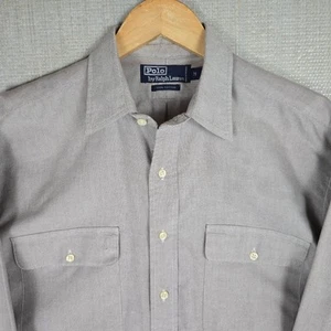 VTG POLO RALPH LAUREN Sz Medium Relaxed Thick Cotton Work Shirt Pockets Mens - Picture 1 of 14