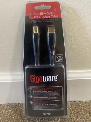 Gigaware 3-Ft. USB-A Male To USB-B Male Cable Gold Plated 26-712 - Image 1 of 4