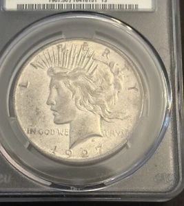 1927 D Peace Silver Dollar CAC  AU50 - Picture 1 of 5