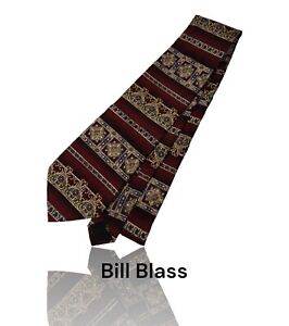 Vtg Bill Blass Silk Necktie, 57" X 3.75", Burgundy/Beige/Gray Art Deco. OB-3