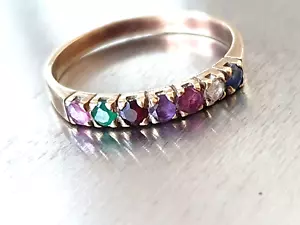 9ct Gold DEAREST Ring Half Eternity 375 Emerald Sapphire Ruby Amethyst Size R - Picture 1 of 10