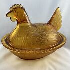 Vintage Indiana Glass Gold Amber Glass Hen On Nest Dish 19cm (2B) MO#8767
