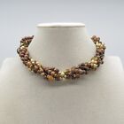 Napier Vtg Beaded Torsade Necklace 15.5"+ Brown Nut Beads Women Eclectic Jewel