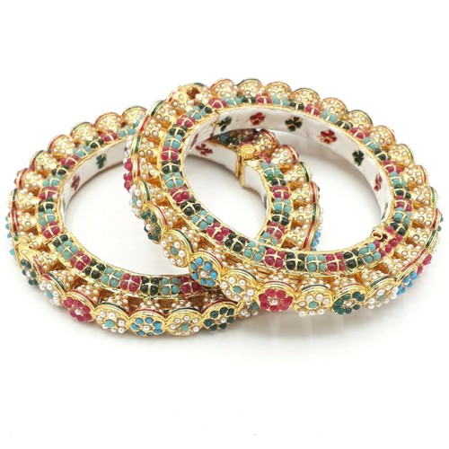 VALENTINO Set Braccialetti Kada Perla Tono Oro Bollywood Coppia Gioielli Matrimonio Indiani