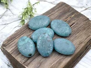 20x14mm Matte Turquoise Moon Dust Czech Glass Flat Oval Beads 6 Beads - Picture 1 of 5