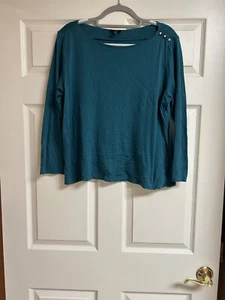 Talbots Sz 1X Teal Blue Pullover Longsleeve Top Cotton Stretch Bling Casual - Picture 1 of 7