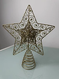 Christmas Tree Topper Star Gold Wire Glitter Holiday Decoration - Picture 1 of 7