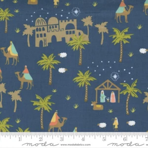 By 1/2 Yard Moda fröhlich fröhlich Oh Little Town Mitternacht Weihnachten Krippe Stoff - Bild 1 von 2