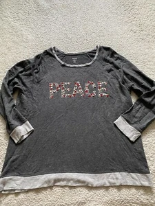 Style&co. Women Beaded Peace Long Sleeve Pullover Sweatshirt Charcoal Size 1X - Picture 1 of 11