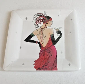 8 DECO PLATES Approx 10" AMSCAN LADY COCKTAIL DRINK BURGUNDY DRESS CHARLESTON - Picture 1 of 2