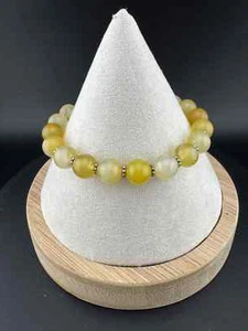 Yellow Amber Stone Beaded Bracelet 8mm 20 Beads Elastic Gemstone Jewelry 16.34g - Picture 1 of 9