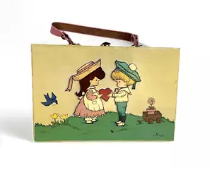 Vintage Joan Walsh Anglund Mid-Century handbemalt Junge & Mädchen Holz Box Handtasche 1960er - Bild 1 von 9