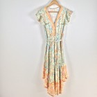 Iris maxi womens dress size 8 fit flare green floral boho midi short sleev082570