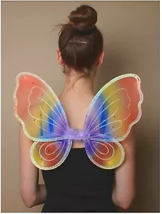 Childs Small Rainbow Glitter Fairy Wings Fancy Dress Toddler Kids Butterfly Wing - Picture 1 of 1
