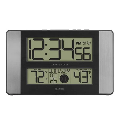 La Crosse Technology 513-1417AL-INT Atomic Clock w Outdoor Temp, Grey/Black - Image 1 of 4