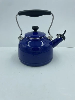 Chantal Whistling Tea Kettle 2 Quart Tea Pot Dark Blue Enamel Steel - Image 1 of 4