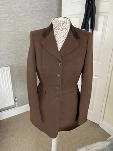 Harry Hall Vintage Brown Wool Twill Frock Hunt Jacket Size 8-10 - Picture 1 of 17