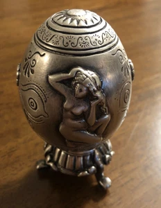 VTG Greek Classical embossed Figures Ag .999 Silver Egg Decor with stand - Picture 1 of 10
