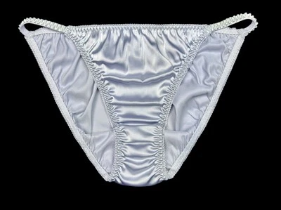 Bikini clásico de satén plateado S Foto 1 de 2