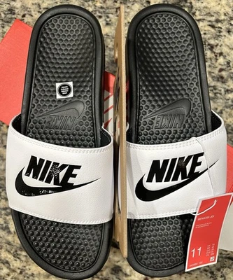 Sandalias Nike Benassi JDI blancas negras sin cordones 343880-100 para hombre talla 11 nuevas Foto 1 de 4