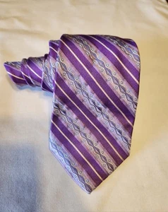 Robert Graham Purple Geometric Striped Textured Woven Silk Mens Tie Hand Sewn - Picture 1 of 6