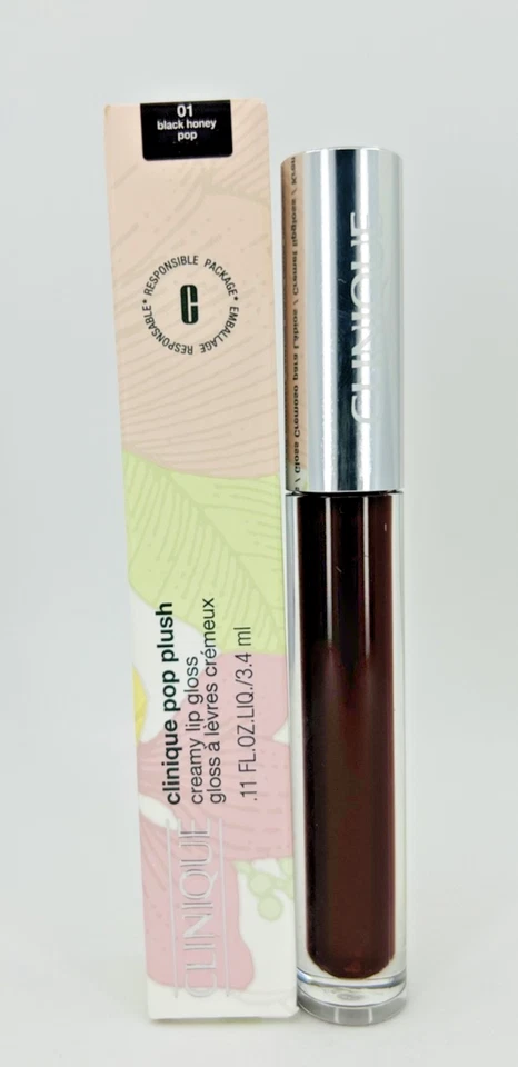Clinique Pop Plush Creamy Lip Gloss #01 Black Honey Pop 0.11 oz/3.4 ml nobox