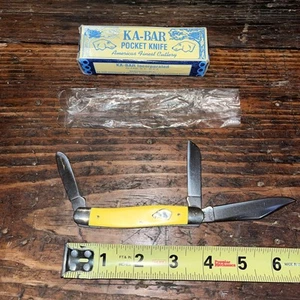 Ka-bar USA Dog Head 3 Blade Stockman Knife Yellow - Picture 1 of 2