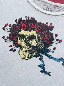 Vtg Grateful Dead Women Paper thin Shirt Bertha Skull Roses Shirt Sz L Chaser - Picture 1 of 18