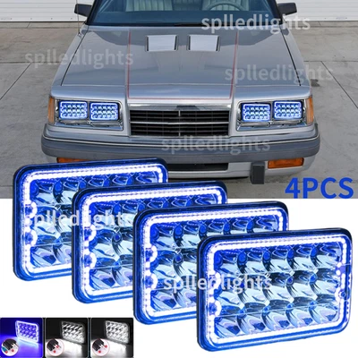 Ajuste para 1983-1988 para Dodge 600 ES Turbo 4 piezas 130 W 4x6" Faro LED Halo Azul Foto 1 de 4