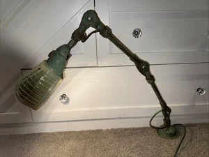 Vintage Fostoria Articulating Industrial Light Drafting Table Lamp Green Working - Picture 1 of 15