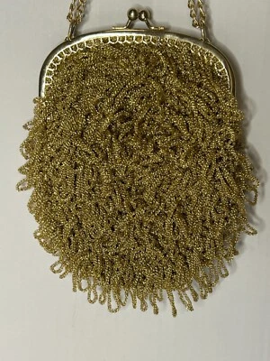 Vintage Metallic Gold Loop Evening Bag Purse Glittery Shimmer - Image 1 of 4