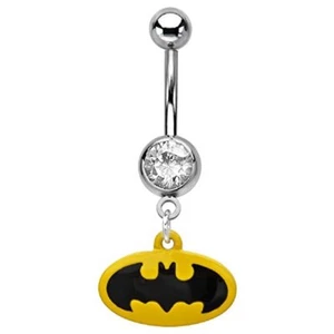 (Y) Batman Belly Ring Surgical Stainless Steel with Clear Cz Stone 14g (B/3/6/46 - Picture 1 of 1