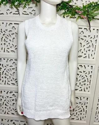 Suéter 360 Para Mujer Blanco Tejido Sin Mangas Dobladillo Alto Bajo Top Talla Pequeña Foto 1 de 4