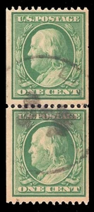 MOMEN: US STAMPS #348 COIL PAIR USED PSAG CERT LOT #72780 - Picture 1 of 4