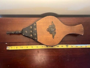 Vintage großes 15,5 Zoll Balg Holz und Leder Kamingebläse mit Golden Adler - Bild 1 von 5