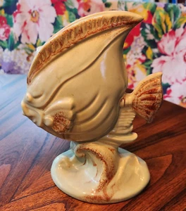Vintage 1940's California METLOX Green & Tan Art Pottery Figural Fish Vase #1814 - Picture 1 of 8