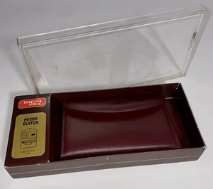 Vintage Heritage Genuine Cowhide Leather Burgundy Petite Clutch 90s NEW IN BOX - Picture 1 of 18