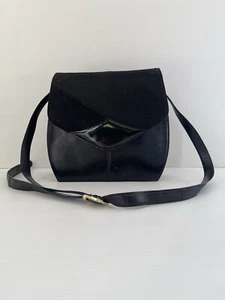 Bruno Magli Crossbody Shoulder Bag Black Leather Made In Italy Vintage Texture - Picture 1 of 14
