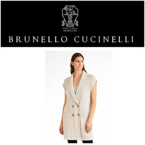 Cardigan scialle senza maniche in cashmere Brunello Cucinelli maglia maculata gilet doppio - Foto 1 di 16