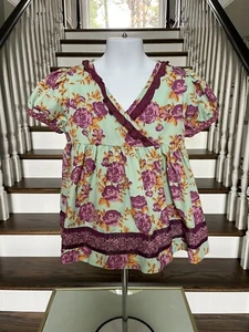 Matilda Jane Secret Fields Lilac Bouquet Floral Wrap Top Ruffle Ribbon Trim Sz 6 - Picture 1 of 12