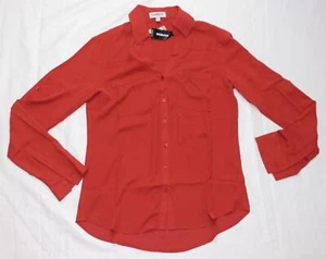 Express Women's Long Sleeve Button-up Red Shirt NWT Size XS - Picture 1 of 5