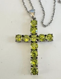 Green Peridot Faceted Gamstone Cross Necklace 22" ~ 132 - Imagen 1 de 4